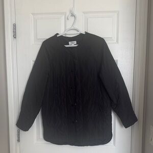 Evereve Black Quilted Button-Front Coat